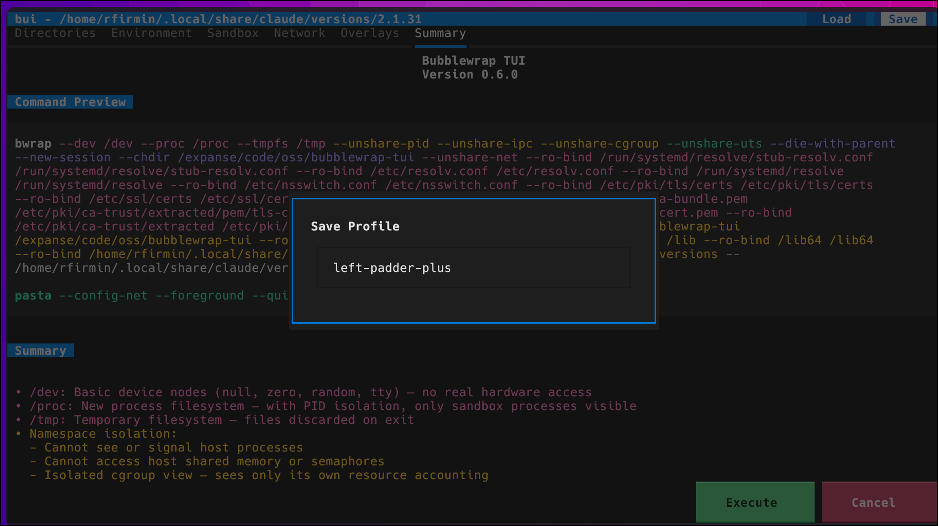 Loading a saved profile