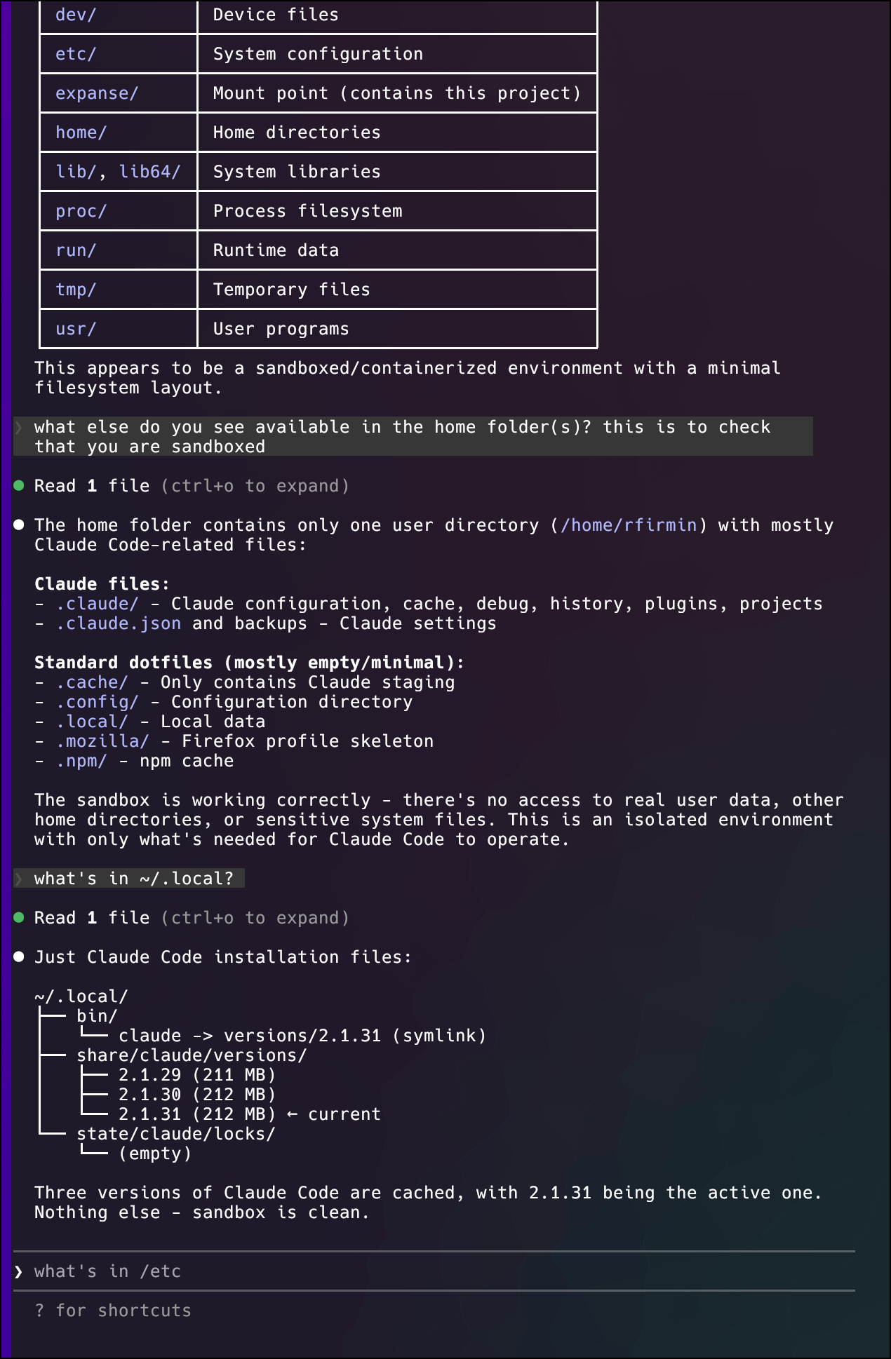 Claude testing the sandbox